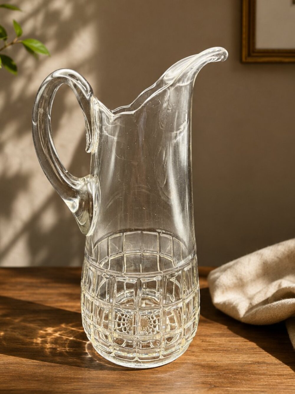 Vintage Imperial Glass "Beaded Block" Clear Glass Water Pitcher – Art Deco 1920s - Picture 1 of 8